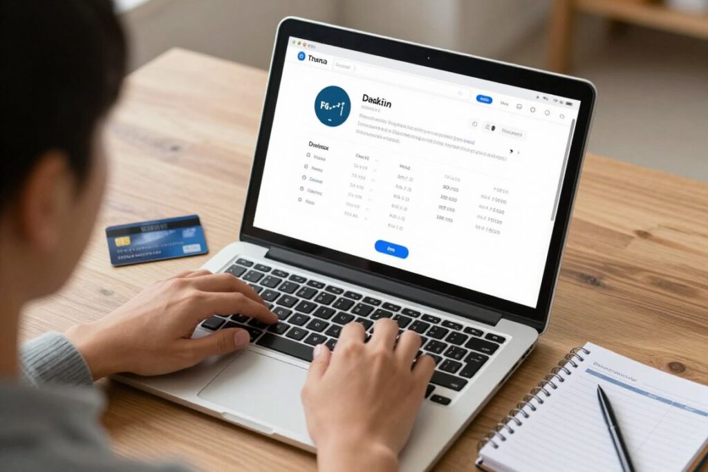 Person using laptop for online banking and personal finance management